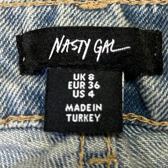 Nasty Gal Women's Blue Embellished Star Print Straight High Rise Denim Jeans 4 - Picture 6 of 7